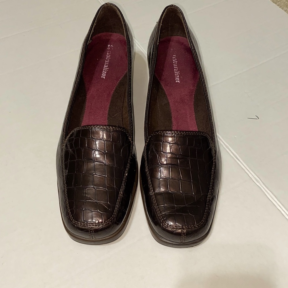 Naturalizer Wedge Loafer Bronze all man made upper, cushion insole, slip on.